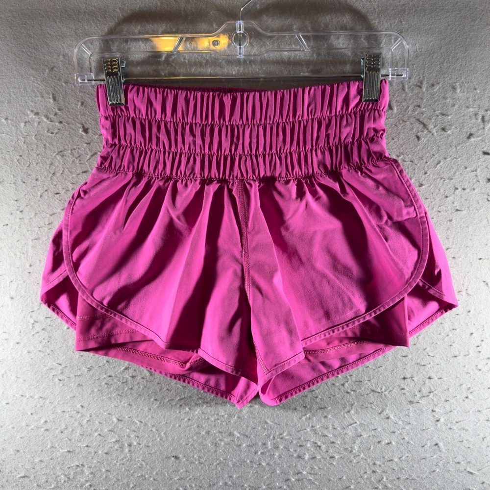 108 | CRZ YOGA High Waisted Smocked Running Shorts Pink Women XS
